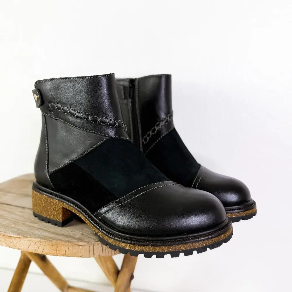 Earth Origins Patchwork Leather Taylen Round Toe Gorpcore Boots Black sz 6.5 NEW